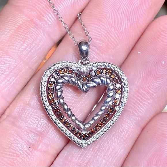 Jewelry Genuine Red Diamond Triple Heart Necklace Pendant Chain